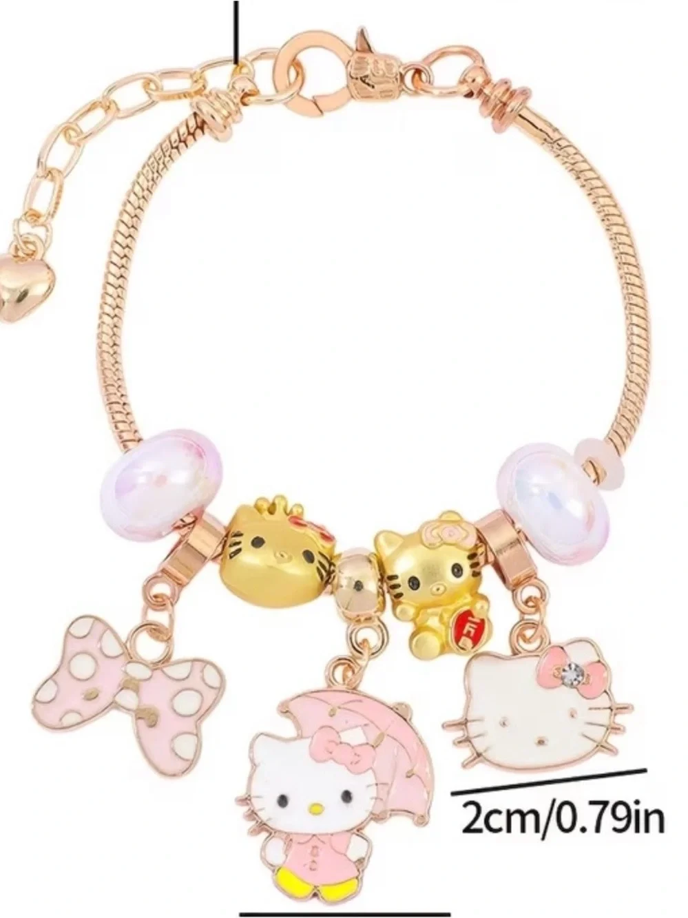 Hello Kitty Gold-Tone Pink Charm Bracelet for Kids.